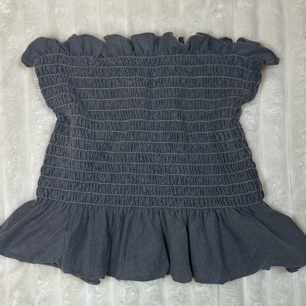 Truly Madly Deeply Charcoal Ruffled Strapless Crop Top